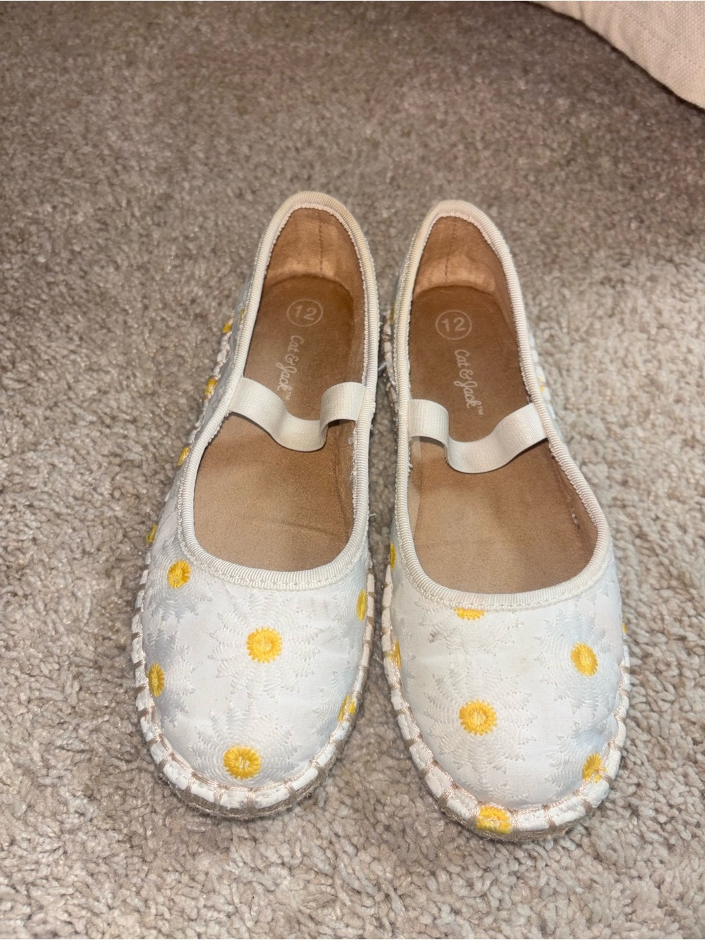 Cat & Jack White Ballet Flats with Yellow Daisy Embroidery